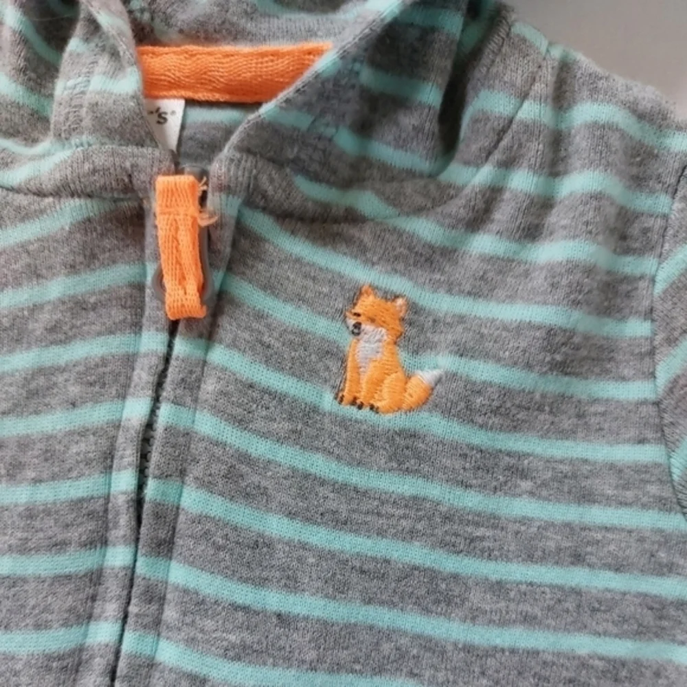 Grey and Aqua Striped Hoodie with Fox Carters‎ 3 month infant